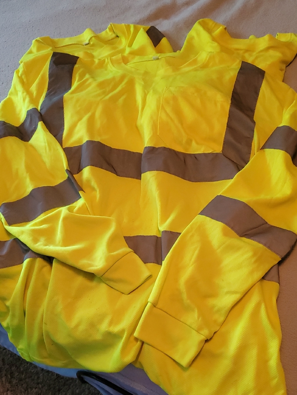 3 High-Visibility Safety Long Sleeve Shirts - Yellow with Reflective Stripes